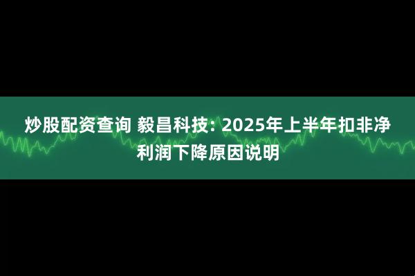 炒股配资查询 毅昌科技: 2025年上半年扣非净利润下降原因说明